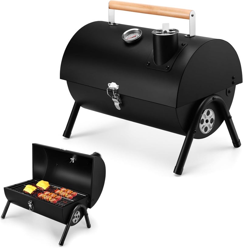 Joyfair Portable Charcoal Grill with Thermometer, Small Tabletop Barbecue Grill for Outdoor Camping Backyard Party BBQ Cooking, Extra Thick Steel & Heavy Duty, Innovative Design & Easy Assembly - Image 1